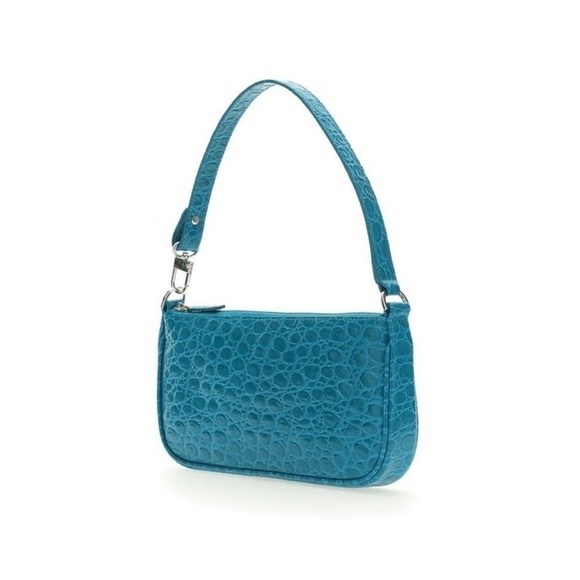 BY FAR Rachel Small Leather Croc-Embossed Shoulder Bag Blue - Picture 1 of 8